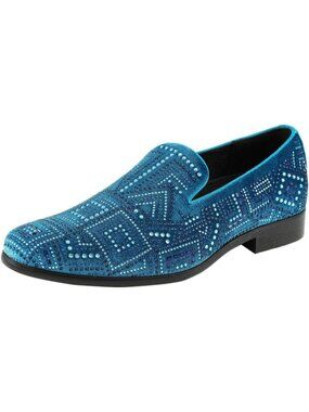 Amali Men's Teal Velvet Tuxedo Loafers Slip On Formal Wedding Dress Shoes